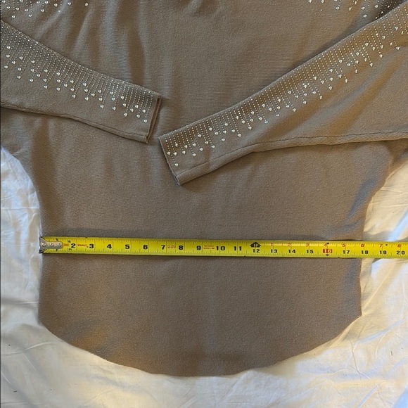 Fine Knit Beige Sweater with Rhinestone Accents - Picture 7 of 8